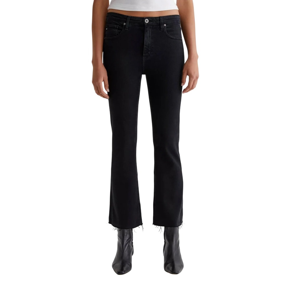 AG Farrah Boot Crop High Rise Fit Raw Hem Bootcut Jeans Black Size 28